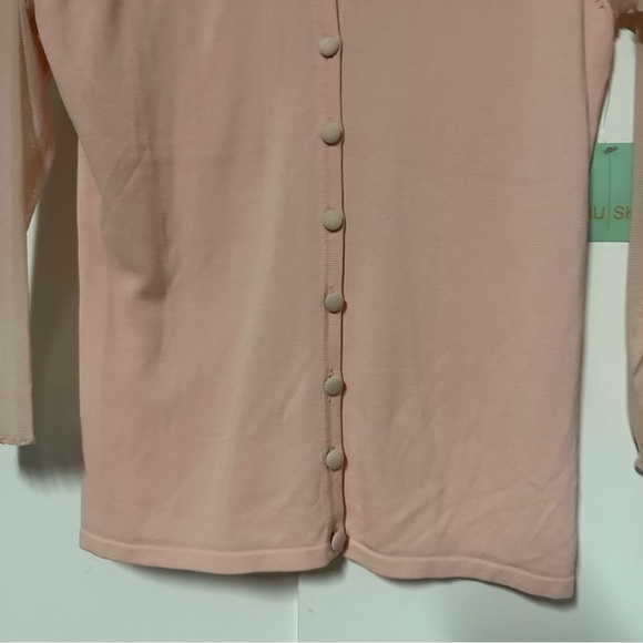 New! Shu Shu pink Mesh feminine modest delicate Sweater Cardigan Size Small - Picture 4 of 8